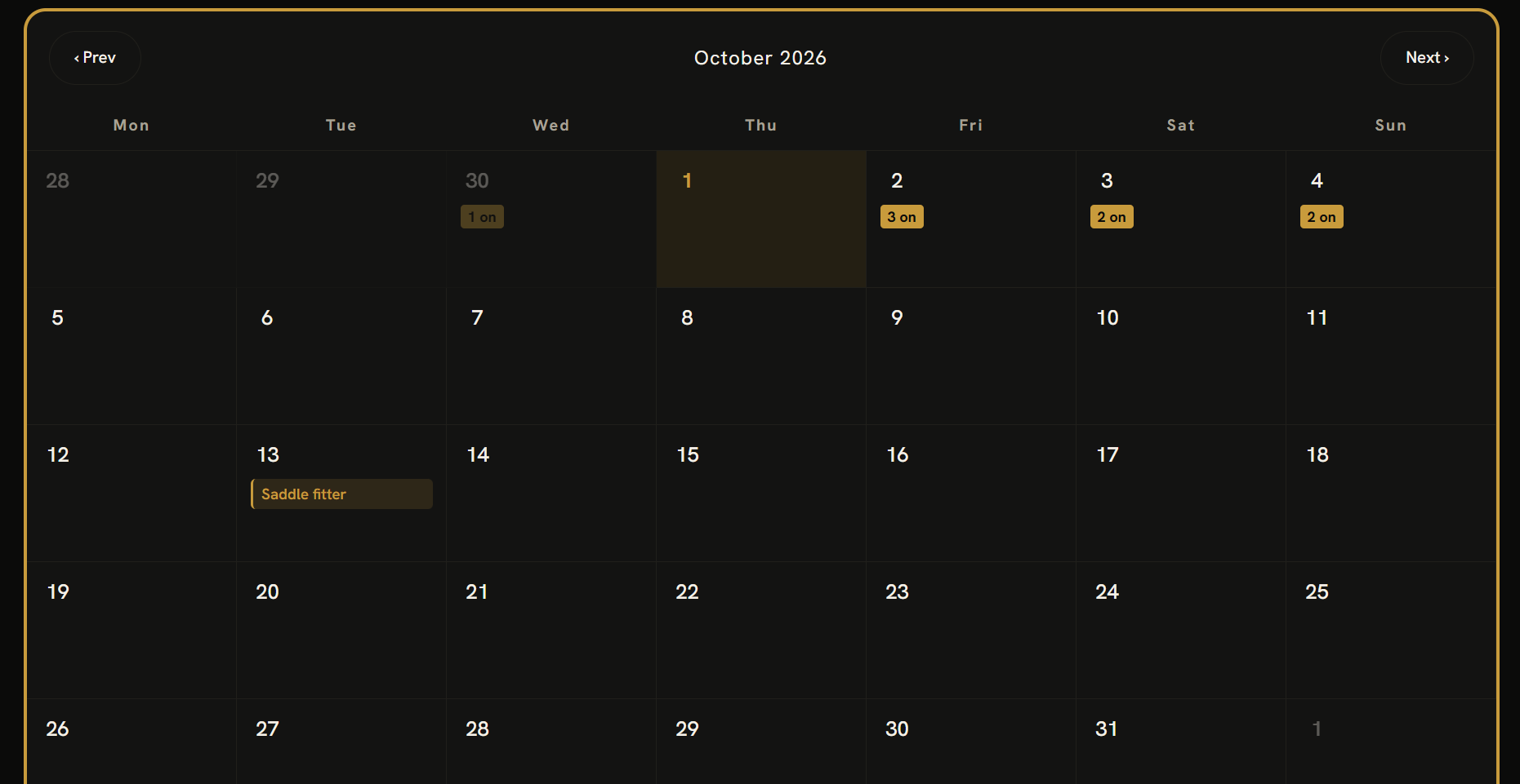 Monthly yard calendar