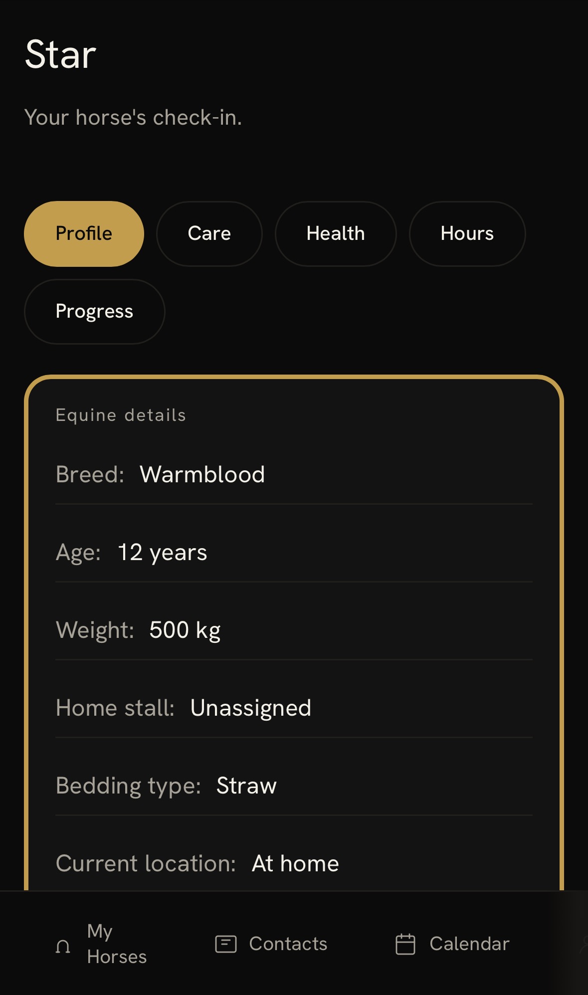 Owner app: horse profile