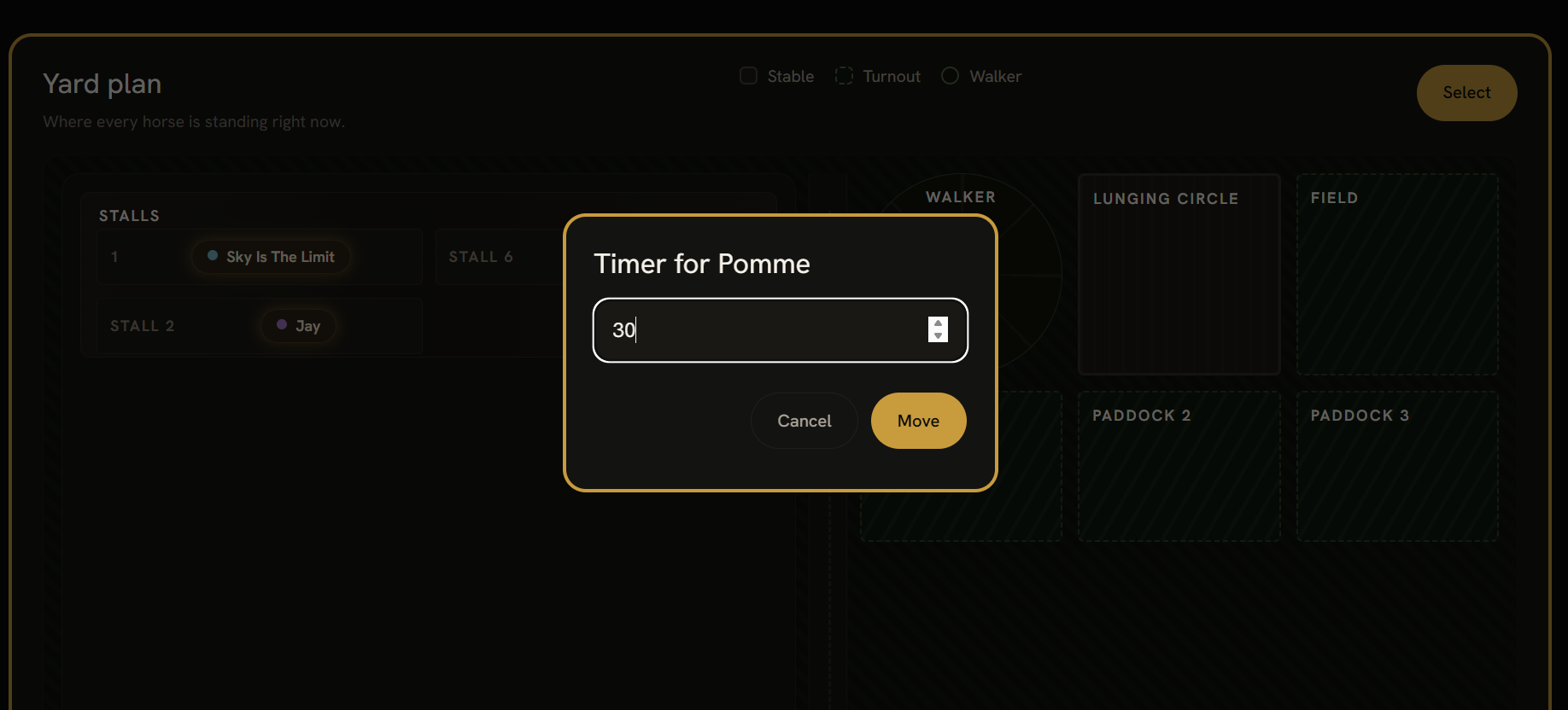 Setting a timer when moving a horse